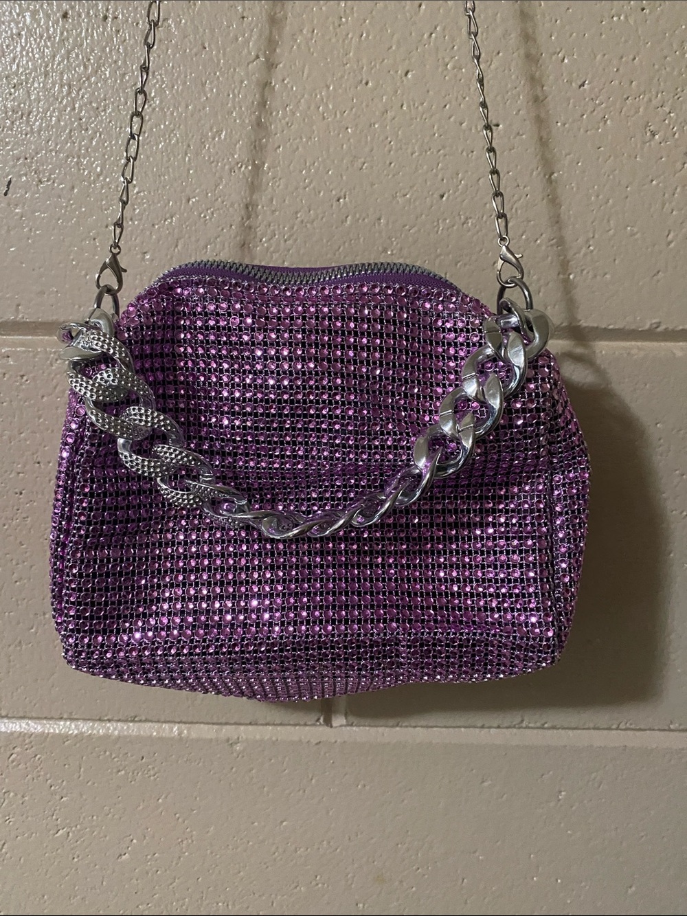 Purple Chain-Link Evening Crossbody Bag